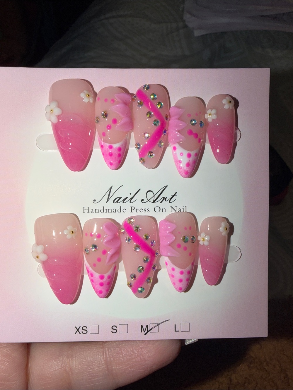 Pink Floral Handmade Press-On Nails